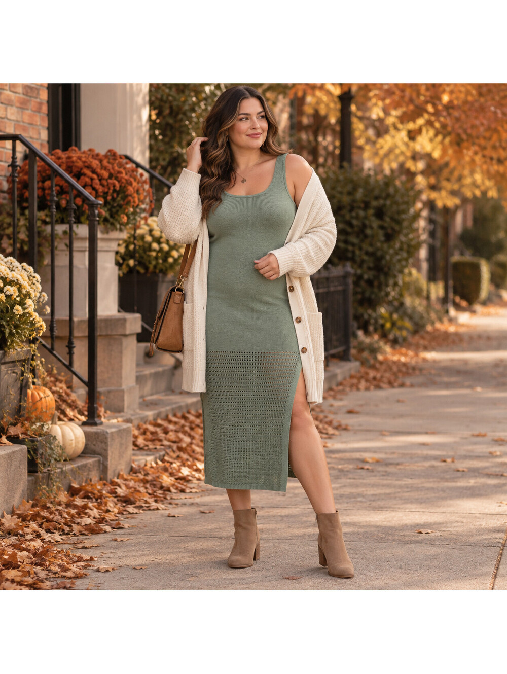 Universal Thread Crochet Knit Midi Sweater Dress Womens L Green Sleeveless Boho